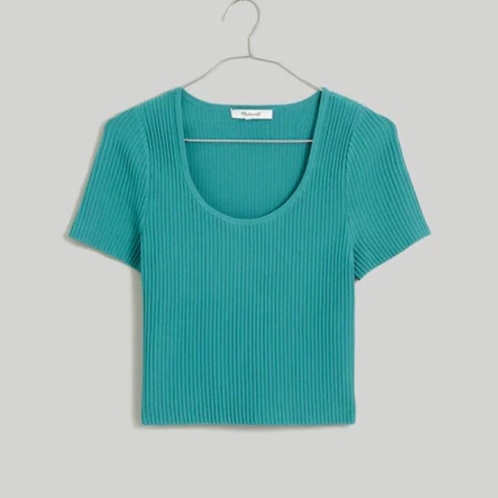 New Madewell Ottoman Crop Sweater Tee in Turqoise Waters Women's Size L